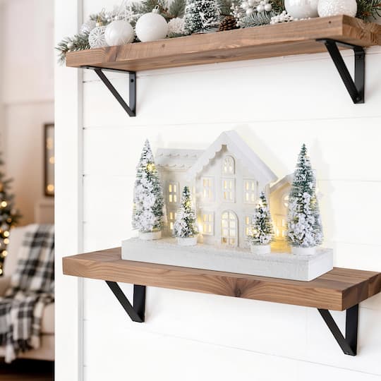 Glitzhome® Lighted Wooden Snowy Village Christmas Table Décor